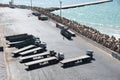 Heavy duty goods vehicles in port of Nouakchott, the capital and largest city of Mauritania.