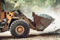 Heavy duty industrial wheel loader loading granite rock and  ore at crushing and sorting plant Royalty Free Stock Photo