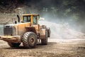 Heavy duty industrial wheel loader loading rock and  ore at crushing and sorting plant. Quarry details Royalty Free Stock Photo