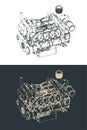 Heavy duty marine diesel engine drawings Royalty Free Stock Photo