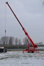 Heavy duty practice crane of the fire brigade Haaglanden in Den Haag exercising, cran us used for high range rescue or rerail stre