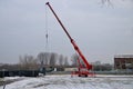 Heavy duty practice crane of the fire brigade Haaglanden in Den Haag exercising, cran us used for high range rescue or rerail stre