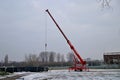 Heavy duty practice crane of the fire brigade Haaglanden in Den Haag exercising, cran us used for high range rescue or rerail stre