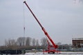 Heavy duty practice crane of the fire brigade Haaglanden in Den Haag exercising, cran us used for high range rescue or rerail stre