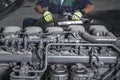 Heavy Duty Truck Diesel Engines Technician Maintain Scheduled Service Royalty Free Stock Photo