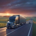 A heavy-duty truck drives along the highway and carries goods, transportation and logistics, timely delivery of goods by road,