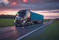 A heavy-duty truck drives along the highway and carries goods, transportation and logistics, timely delivery of goods by road,