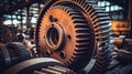 Heavy engine gears wheels, closeup view