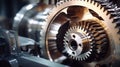 Heavy engine gears wheels, closeup view Royalty Free Stock Photo