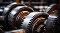 Heavy engine gears wheels, closeup view Royalty Free Stock Photo