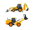 Heavy Equipment or Machinery for Construction Task and Earthwork Operation Vector Set