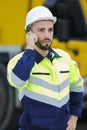 heavy equipment operator talking on cellphone Royalty Free Stock Photo