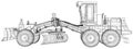 Heavy equipment vehicle. Grader. Wire-frame. Vehicle Vector Illustration transport. The layers of visible and invisible