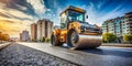 Heavy Equipment at Work A Detailed View of a Road Roller on a Construction Site Capturing the Texture Royalty Free Stock Photo