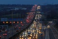 Heavy evening traffic on busiest British motorway M1 near Luton town Royalty Free Stock Photo