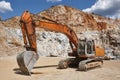 Heavy excavator on a quarry. Excavation machinery. Earthmover work