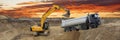 Heavy excavator working on construction site Royalty Free Stock Photo