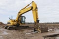 Heavy excavators at a construction site. Construction equipment for earthworks. Quarry excavator. Improvement of the territory and