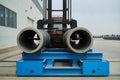 Heavy Forklift loader with concrete pipes Royalty Free Stock Photo