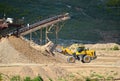 Heavy front-end loader or all-wheel bulldozer for mechanization of loading, digging and excavation operations in open quarry. Royalty Free Stock Photo