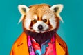 Heavy fun red panda anthropomorphic bright colors, Generative AI