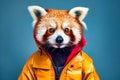 Heavy fun red panda anthropomorphic bright colors, Generative AI