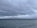 Heavy gray clouds over Baikal Lake