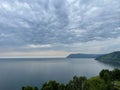 Heavy gray clouds over Baikal Lake, Russia