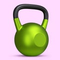 Heavy gym green kettlebell for workout isolated on pink background