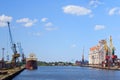 Heavy harbour jib cranes. Royalty Free Stock Photo