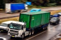 Heavy haulage shipping container truck on highway Royalty Free Stock Photo