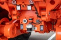 The heavy hybrid dump truck KAMAZ-6561 Hercules, rear view. Sensors, cameras and radars for the self-driving system on
