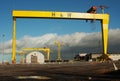 Heavy industrial cranes in the famous Harland and Wolff shipyard Royalty Free Stock Photo