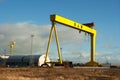 Heavy industrial cranes in the famous Harland and Wolff shipyard Royalty Free Stock Photo