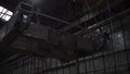 Heavy industry concept, interior inside the factory workshop. Clip. Bottom view of transporting process of a large metal Royalty Free Stock Photo