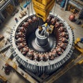 Heavy Industry inside: Electrical work on a large motor.