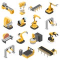 Heavy industry machinery assembly line flat 3d isometric vector