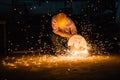 Heavy industry manual worker with grinder background Royalty Free Stock Photo