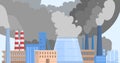 Heavy industry nature pollution plant or factory pipes flat vector illustration of ecology and nature polluted concept.