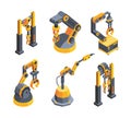 Heavy industry robots colorful isometric vector illustrations set Royalty Free Stock Photo