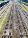 Heavy industry. Top of view on cargo railway station with many railroad. North Spain