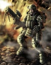 Heavy Infantry Firing. Science Fiction Original Character Royalty Free Stock Photo