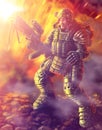 Heavy Infantry Firing. Science Fiction Original Character Royalty Free Stock Photo