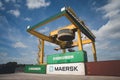 A heavy lifting container crane loading shipping container boxes