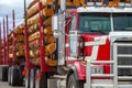 Heavy loaded timber transport truck in British Columbia