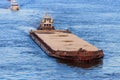 Heavy long barge sailing on the Dnieper river in Kiev, Ukraine