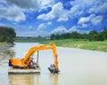 Heavy machine working in canal