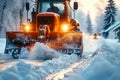Heavy machinery clears winter road, ensuring safe travel conditions