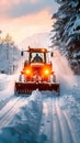 Heavy machinery clears winter road, ensuring safe travel conditions