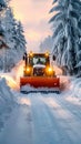 Heavy machinery clears winter road, ensuring safe travel conditions